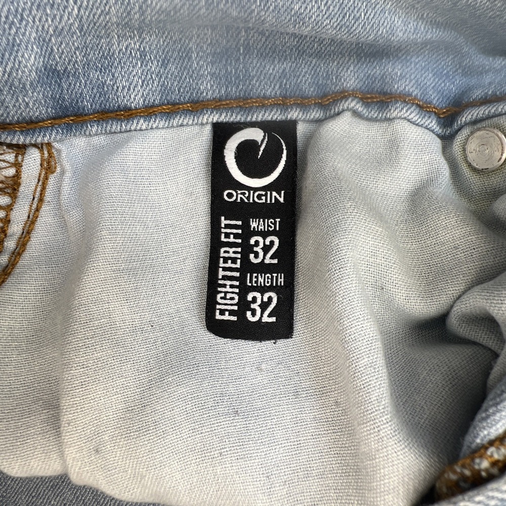 Origin USA Fighter Fit D68 Jeans Men 32x32 USA Made Light Wash Distressed Denim - Picture 5 of 16